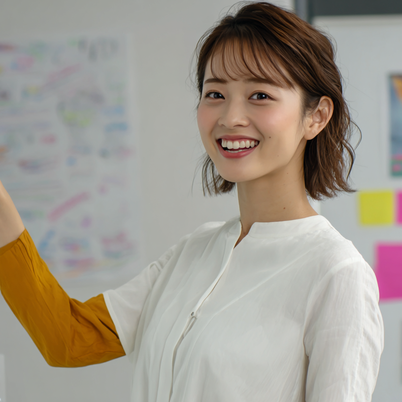 親切に説明する日本人女性インストラクター